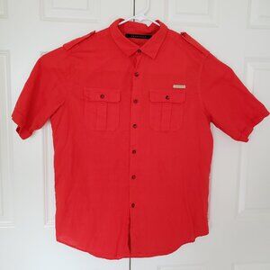 Sean John Shirt Men 2XL Red Short Sleeve Linen Blend Button Down Collared Y2K